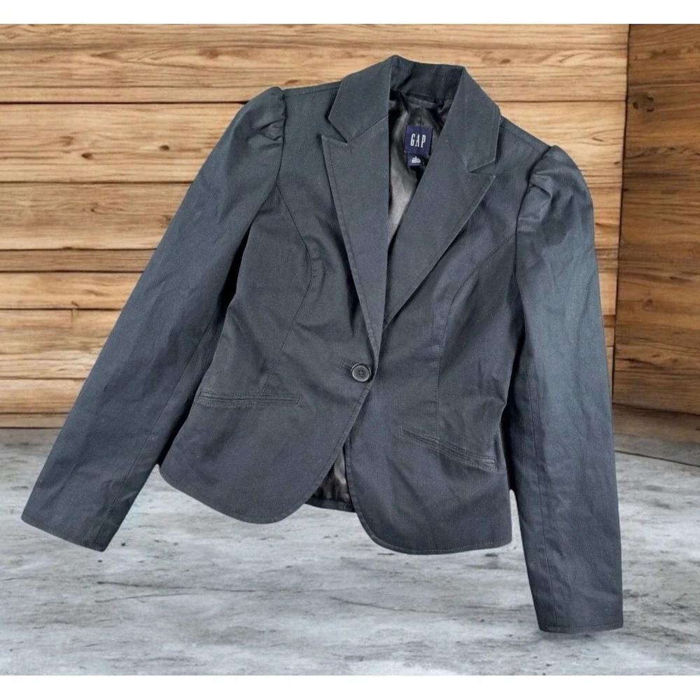 Vintage 2005 Gap Blazer Women 2 Charcoal Jacket Y2K Single Button Work Puff Crop